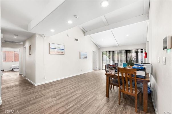 Dining room, Interior, Recessed Lighting, Wood Texture Flooring