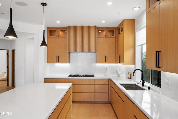 Interior, Kitchen, Pendant Lights, Recessed Lighting, Wood Texture Flooring
