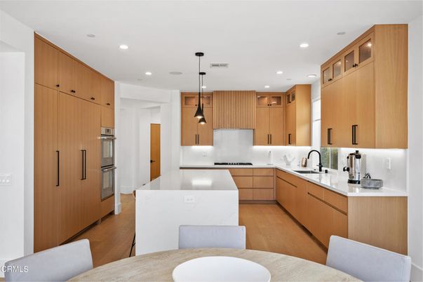 Interior, Kitchen, Pendant Lights, Recessed Lighting, Wood Texture Flooring