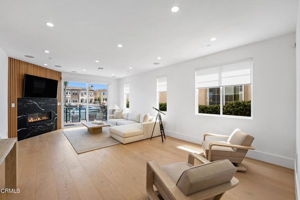 Fireplace, Interior, Living room, Recessed Lighting, Wood Texture Flooring, Wooden Walls