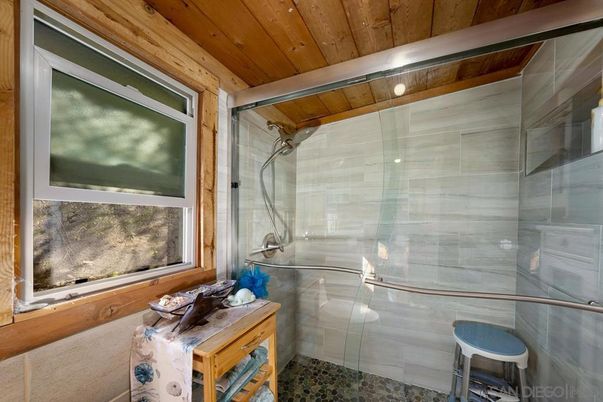 Bathroom, Glass Shower, Interior, Wooden Ceilings