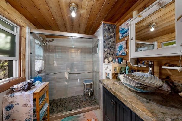 Bathroom, Glass Shower, Interior, Wooden Ceilings
