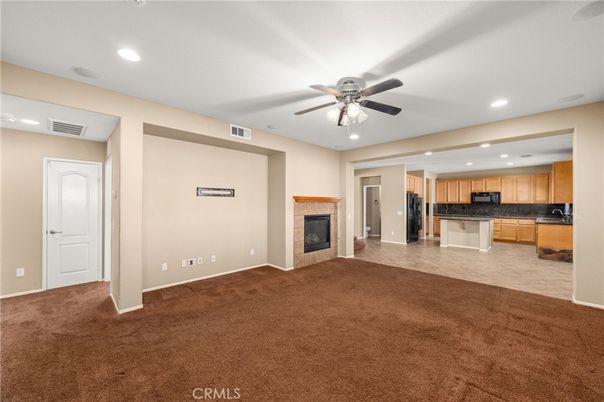 Empty room, Fireplace, Interior, Kitchen, Recessed Lighting