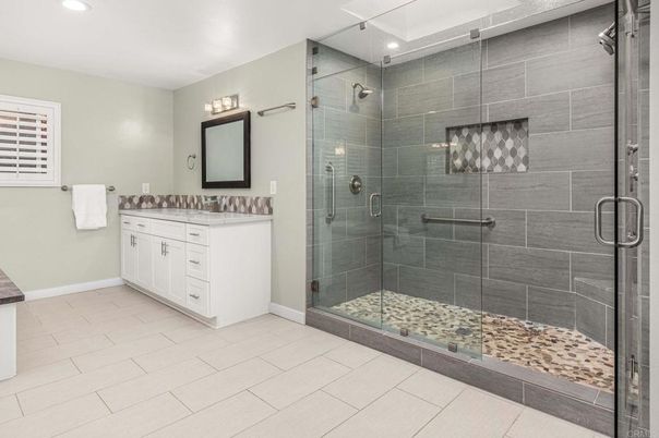 Bathroom, Glass Shower, Interior, Recessed Lighting