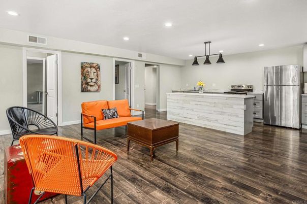 Interior, Kitchen, Living room, Pendant Lights, Recessed Lighting, Stainless Steel Appliances, Wood Texture Flooring