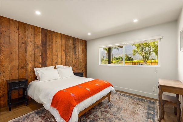 Bedroom, Interior, Recessed Lighting, Wood Texture Flooring, Wooden Walls