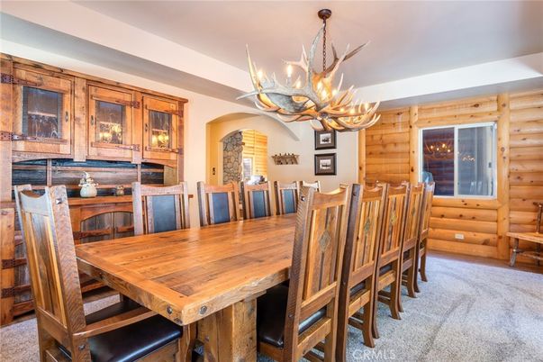 Chandelier, Dining room, Interior, Wooden Walls
