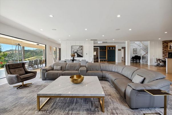 Dining room, Interior, Living room, Recessed Lighting, Wood Texture Flooring