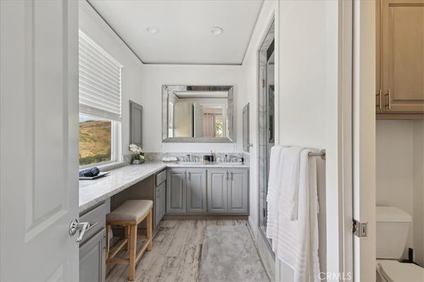 Bathroom, Interior, Recessed Lighting, Wood Texture Flooring