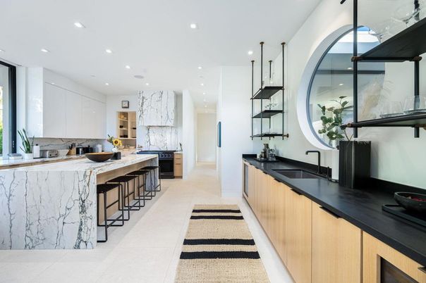 Interior, Kitchen, Marble Walls, Recessed Lighting