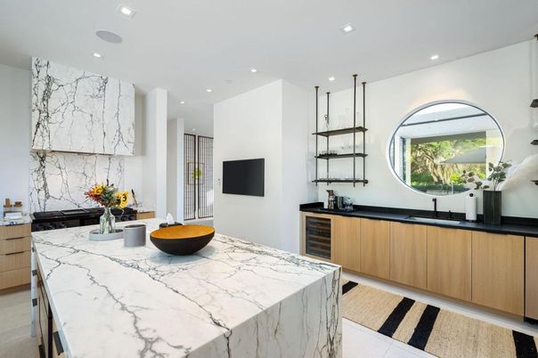 Interior, Kitchen, Marble Walls, Recessed Lighting