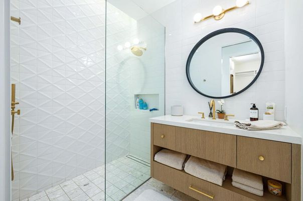 Bathroom, Dual Sink Vanities, Glass Shower, Interior