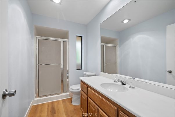 Bathroom, Glass Shower, Interior, Recessed Lighting, Wood Texture Flooring