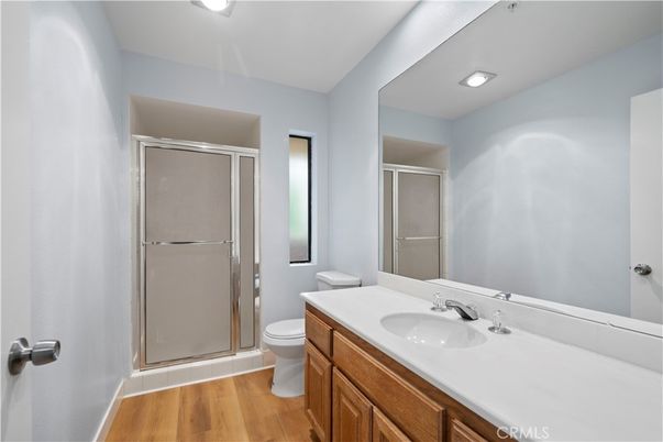 Bathroom, Glass Shower, Interior, Recessed Lighting, Wood Texture Flooring