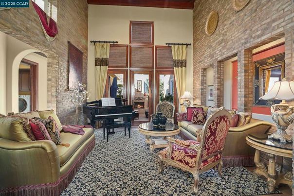 Fireplace, Interior, Living room, Piano, Stone Walls