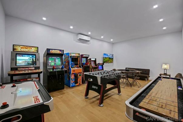 Game Room, Interior, Recessed Lighting, Wood Texture Flooring