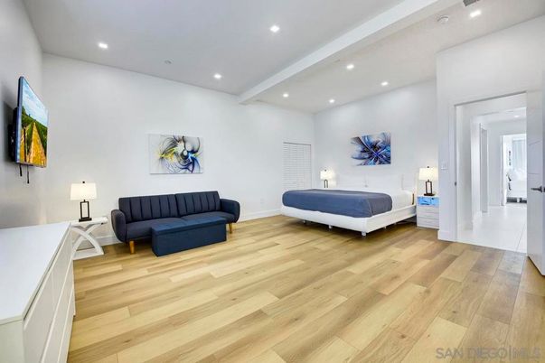 Bedroom, Interior, Recessed Lighting, Wood Texture Flooring