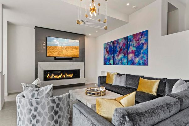 Fireplace, Interior, Living room, Pendant Lights, Recessed Lighting