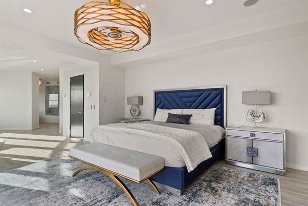 Bedroom, Interior, Recessed Lighting, Wood Texture Flooring