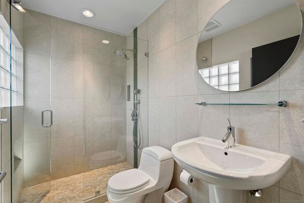 Bathroom, Glass Shower, Interior, Recessed Lighting