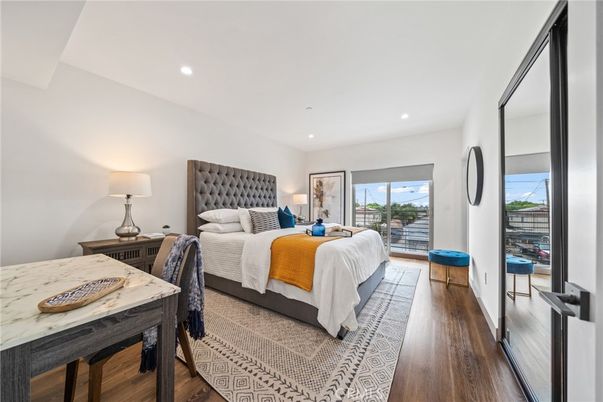 Bedroom, Interior, Recessed Lighting, Wood Texture Flooring
