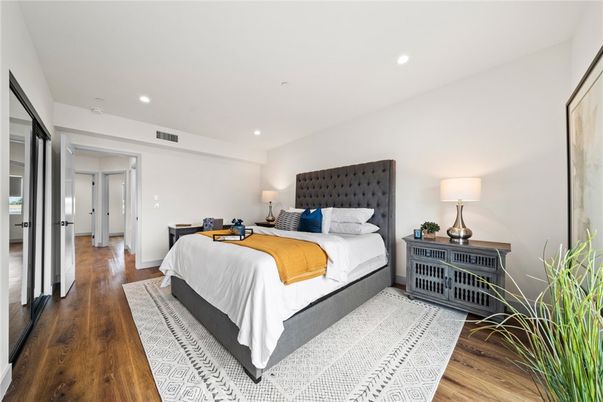 Bedroom, Interior, Recessed Lighting, Wood Texture Flooring