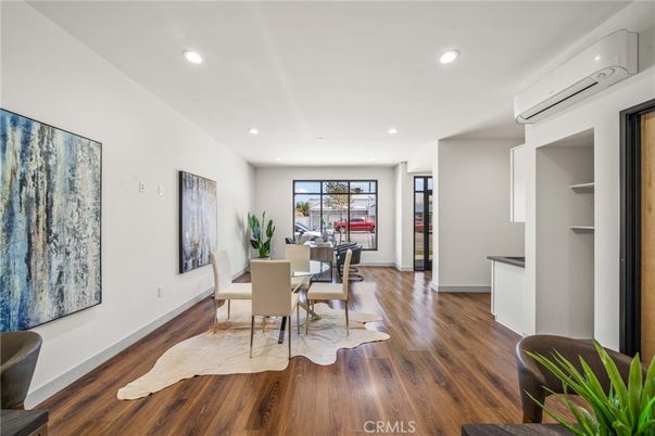 Dining room, Interior, Recessed Lighting, Wood Texture Flooring