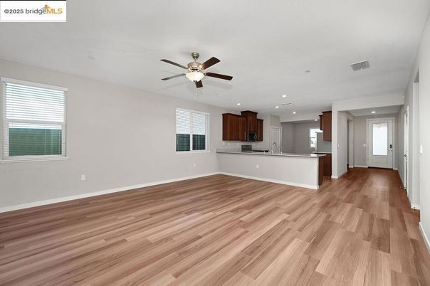 Empty room, Interior, Kitchen, Recessed Lighting, Wood Texture Flooring