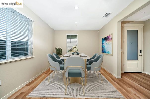 Dining room, Interior, Recessed Lighting, Wood Texture Flooring