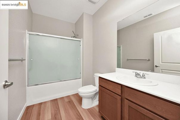 Bathroom, Glass Shower, Interior, Wood Texture Flooring