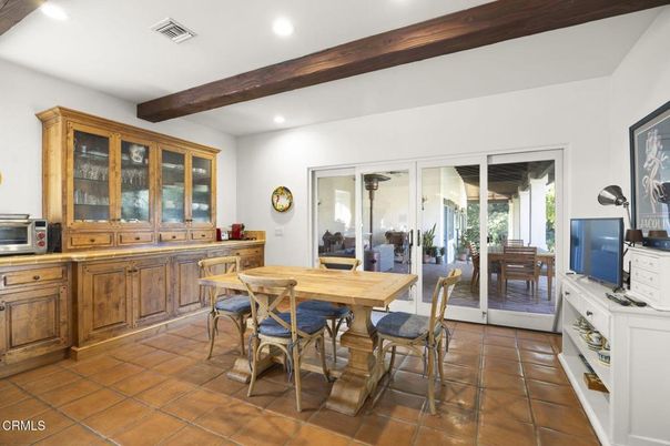 Dining room, Interior, Recessed Lighting, Wooden Beams