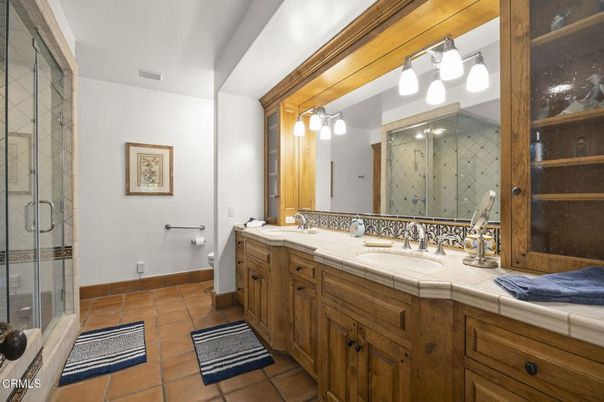 Bathroom, Dual Sink Vanities, Glass Shower, Interior, Tile Countertops