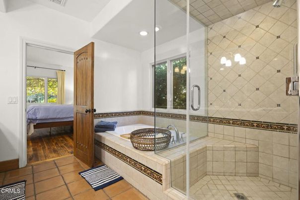Bathroom, Bedroom, Glass Shower, Interior, Recessed Lighting, Wood Texture Flooring