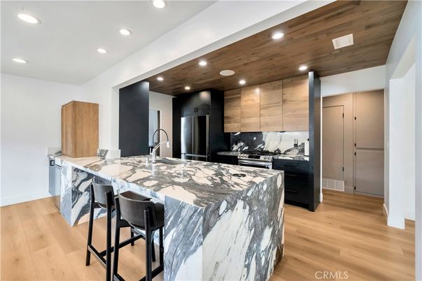 Interior, Kitchen, Recessed Lighting, Stainless Steel Appliances, Wooden Ceilings, Wood Texture Flooring