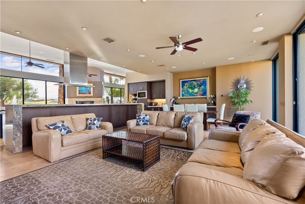 Dining room, Interior, Kitchen, Living room, Recessed Lighting, Stainless Steel Appliances, Wood Texture Flooring