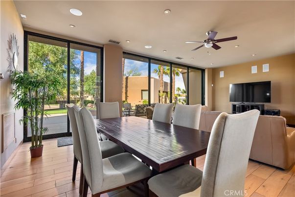 Dining room, Interior, Recessed Lighting, Wood Texture Flooring