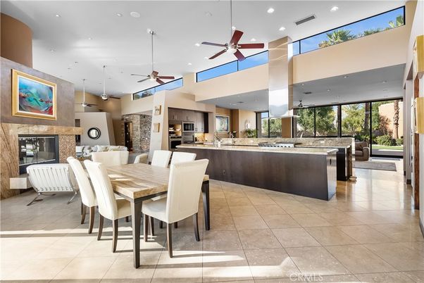 Dining room, Fireplace, Interior, Kitchen, Living room, Pendant Lights, Recessed Lighting