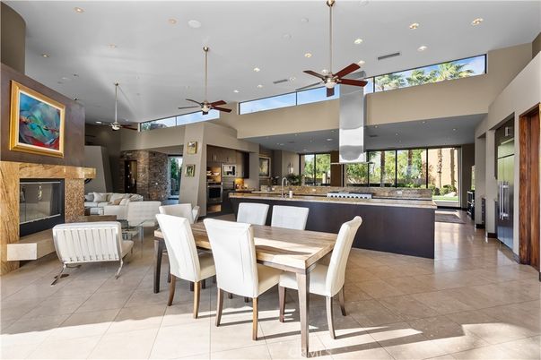Dining room, Fireplace, Interior, Kitchen, Living room, Pendant Lights, Recessed Lighting