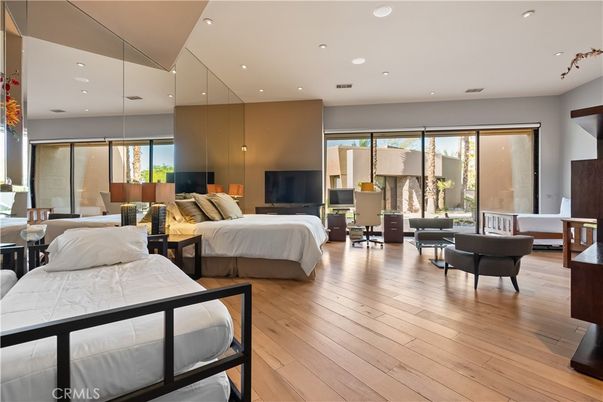 Bedroom, Dining room, Interior, Living room, Recessed Lighting, Wood Texture Flooring