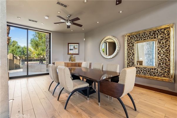 Dining room, Interior, Recessed Lighting, Wood Texture Flooring