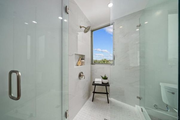 Bathroom, Glass Shower, Interior, Marble Walls