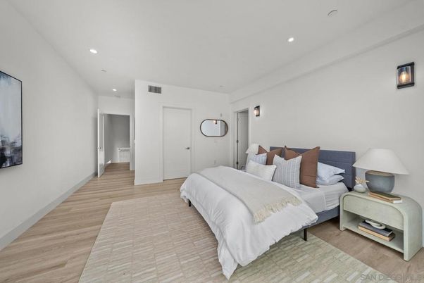 Bedroom, Interior, Recessed Lighting, Wood Texture Flooring