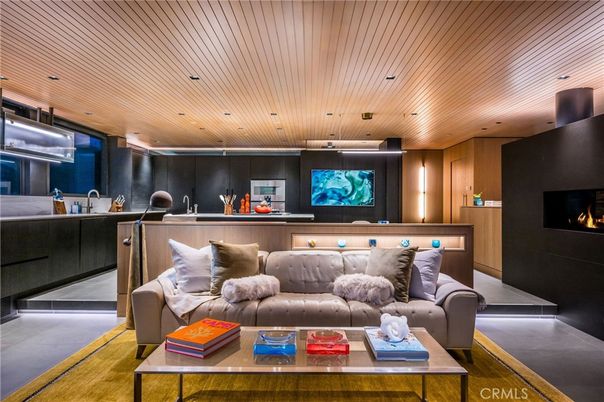 Fireplace, Interior, Living room, Recessed Lighting, Wooden Ceilings, Wooden Walls