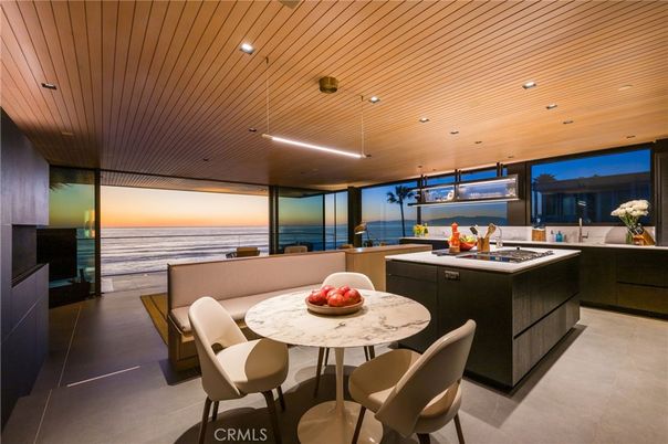 Dining room, Interior, Kitchen, Pendant Lights, Recessed Lighting, Water, Wooden Ceilings