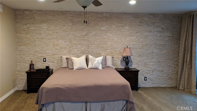 Bedroom, Interior, Recessed Lighting, Stone Walls