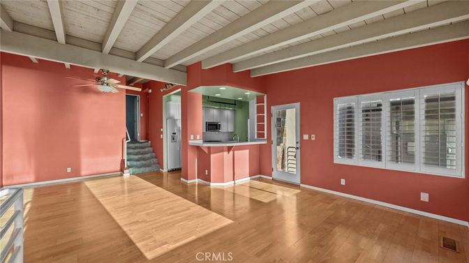 Empty room, Interior, Kitchen, Recessed Lighting, Wood Texture Flooring