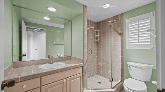 Bathroom, Glass Shower, Interior, Recessed Lighting, Tile Countertops
