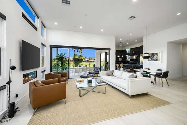 Dining room, Fireplace, Interior, Kitchen, Living room, Pendant Lights, Recessed Lighting