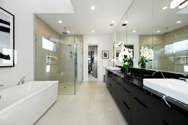 Bathroom, Dual Sink Vanities, Free Standing Baths, Glass Shower, Interior, Recessed Lighting