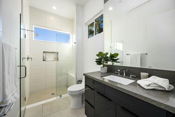 Bathroom, Glass Shower, Interior, Recessed Lighting